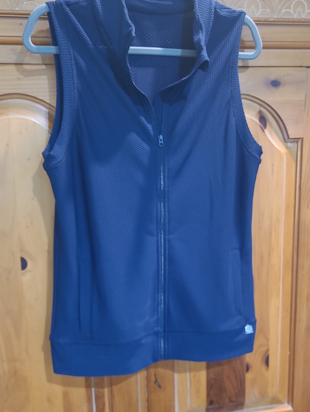 Lorna Jane Navy Sleeveless Mock Neck Tank with Mesh Shoulder Detail
